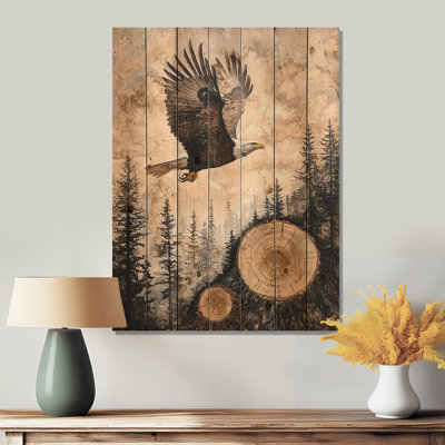 Large Eagle Spirit Of The Wind III - Eagle Animal Wood Wall Decor - On Natural Pine Wood