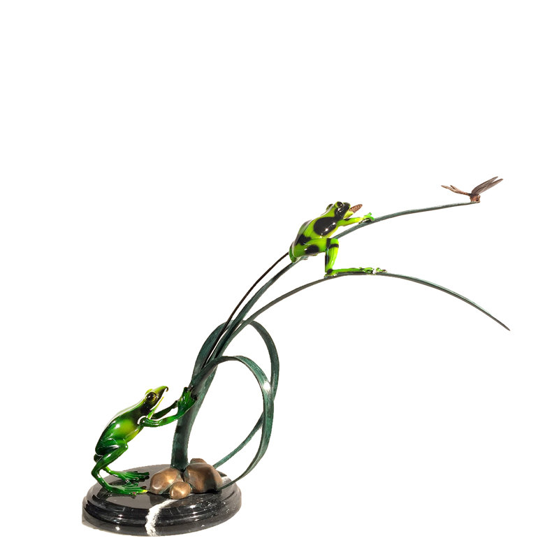 Frog Bronze Garden Statue, Green/Brown