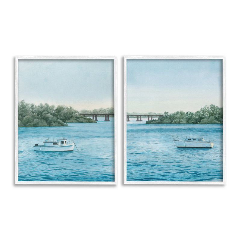 «Serene Summer Boat Single Photo Frame» par Grace Popp 2 - Pièces sur toile, Giclée encadrée blanc bord de mer