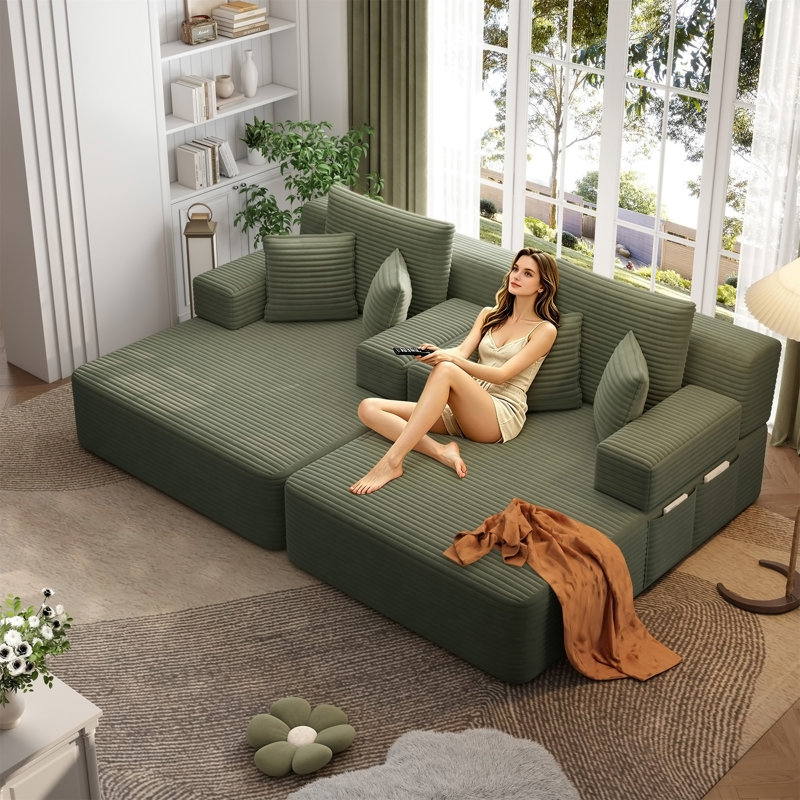 Ensemble de chaise longue surdimensionnée 2 pièces, Tissu vert