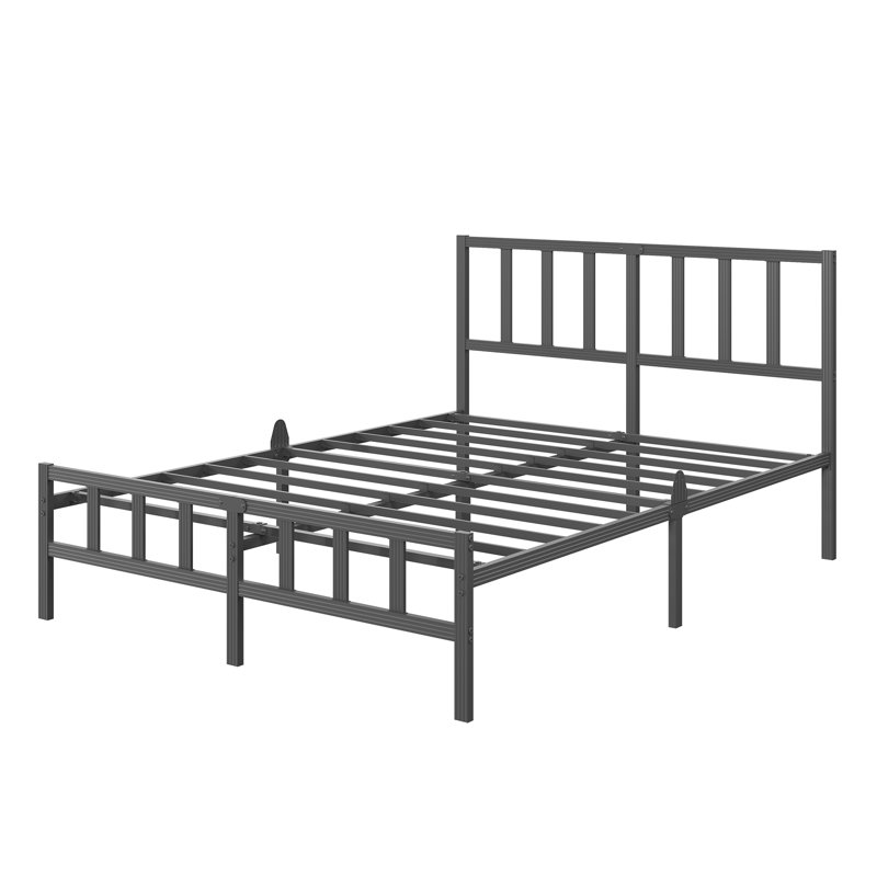 Cadre de lit en métal de 14 pouces avec tête et pied de lit, cadre de lit plateforme en fer robuste, support de lattes en acier, aucun sommier nécessaire, cadre de lit noir moderne pour la chambre à coucher