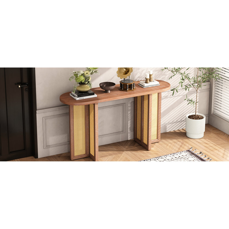 Console d'entrée Mid-Century, décor, éléments, patins réglables, 48,51 po Profondeur, Bois naturel délavé