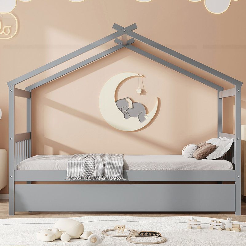 Lit gigogne en bois, gris