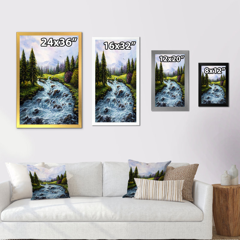 «Beautiful Spring River In Mountain», reproduction d'art sur toile traditionnelle, Cadre photo noir