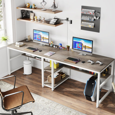 Bureau d'ordinateur 78,74 "pour deux personnes avec bibliothèque, long bureau double pour bureau personnel