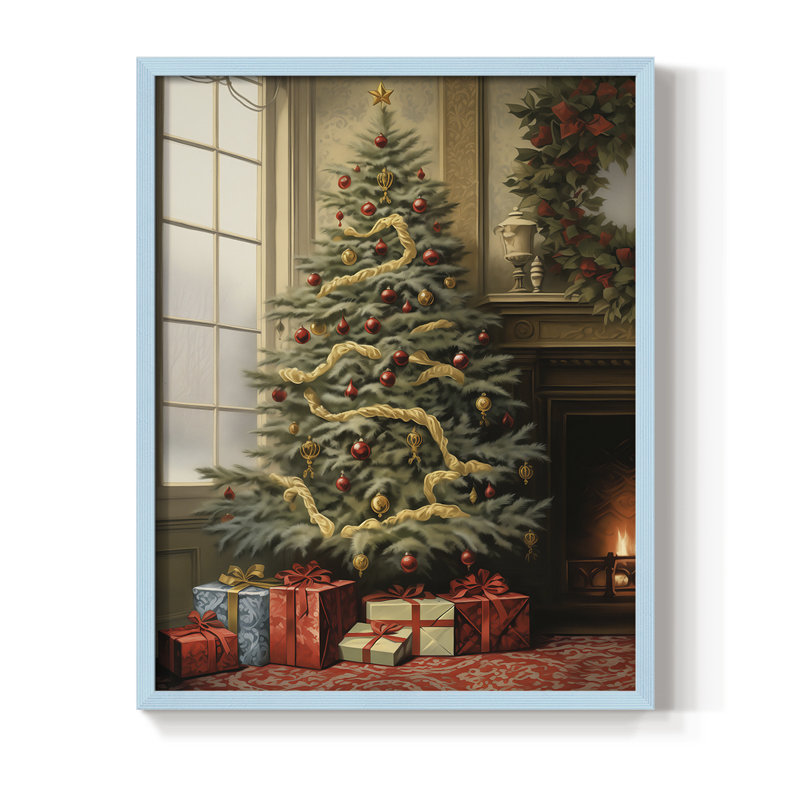 Reproduction d'art encadrée de Noël des Fêtes de Noël - bois massif, Bleu, H 30 po x l 24 po