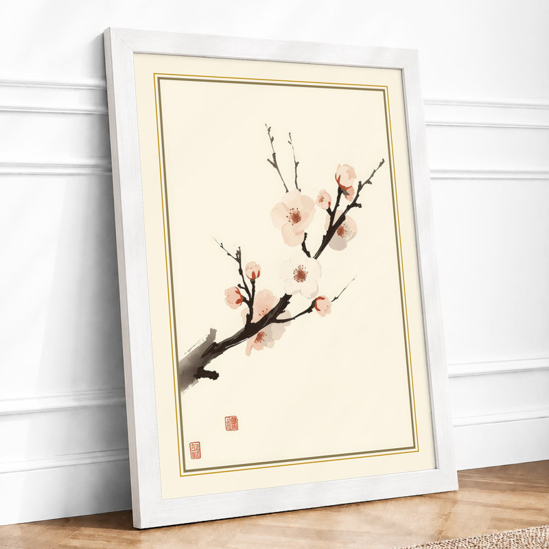 Spring Blossom Branch Japandi - Framed Print, A1 - 84.1 x 59.4 cm, White