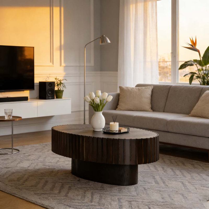 Table basse ovale, Noyer + noir