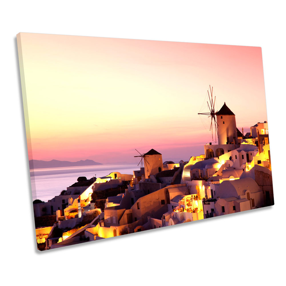Santorini Greece Sunset Picture Canvas Wall Art Print