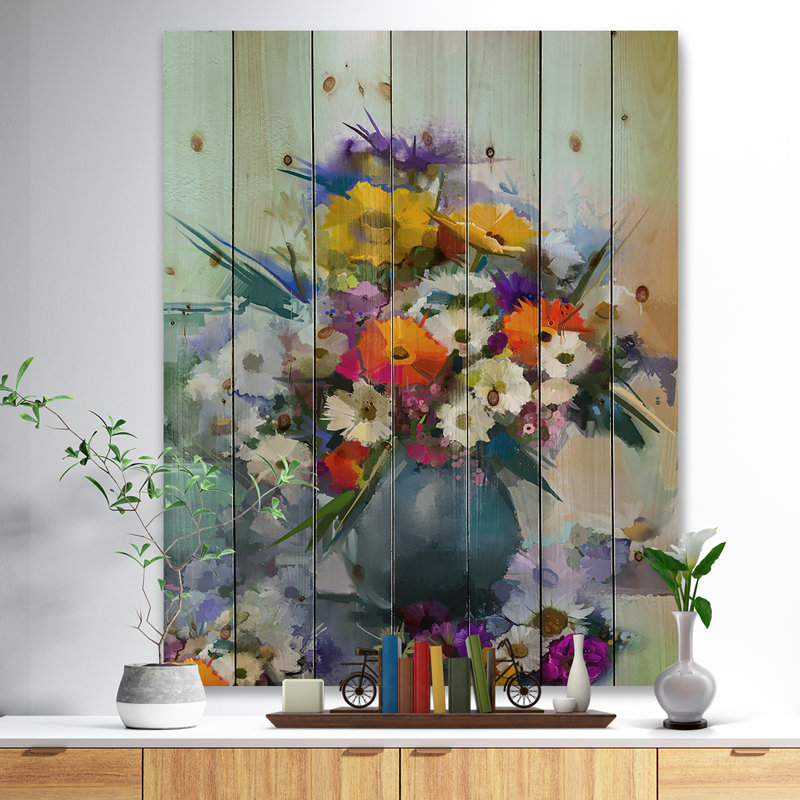 Bouquet de petites fleurs peint à la main - petit tableau, H 12 po x l 8 po x P 1 po