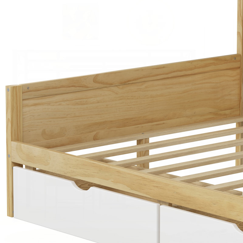 2 Drawers Daybed With Desk And Bookcase, Gray, Twin