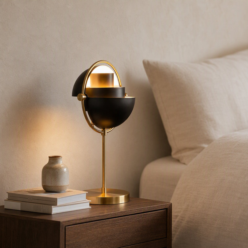 Lampe de table réglable en métal avec double abat-jour rotatif Monroe, lampe de bureau et de chevet sculpturale moderne, douille E26, pour le salon, la chambre et le bureau