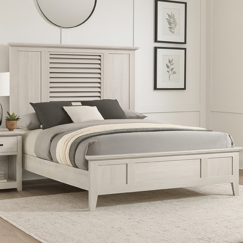 Tête de lit à persiennes Sary Bed W, pieds avant fuselés, blanc cassé, Grand
