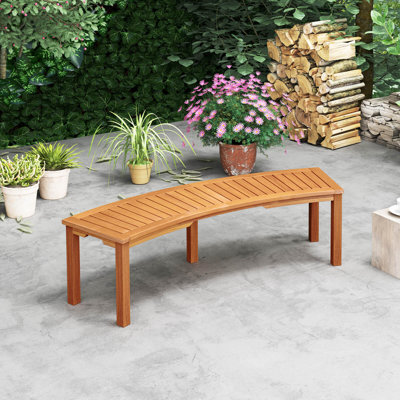 1 Pcs Outdoor Curved Bench With Slatted Seat Solid Acacia Wood For Yard by Ebern Designs