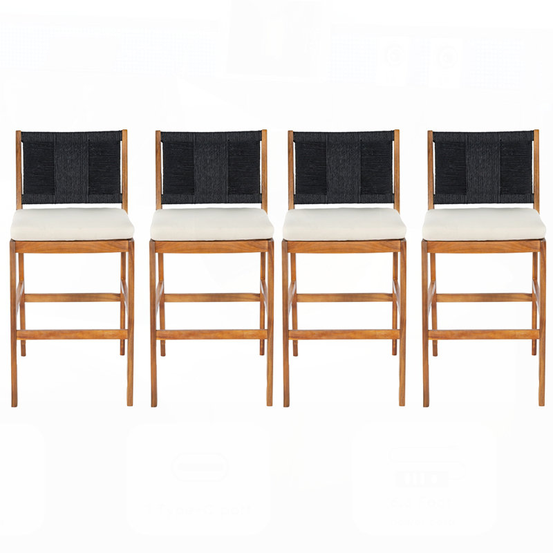 Ensemble de tabourets de bar 4 pièces en bois d'acacia massif et osier tissé, durable et élégant pour le patio et le balcon