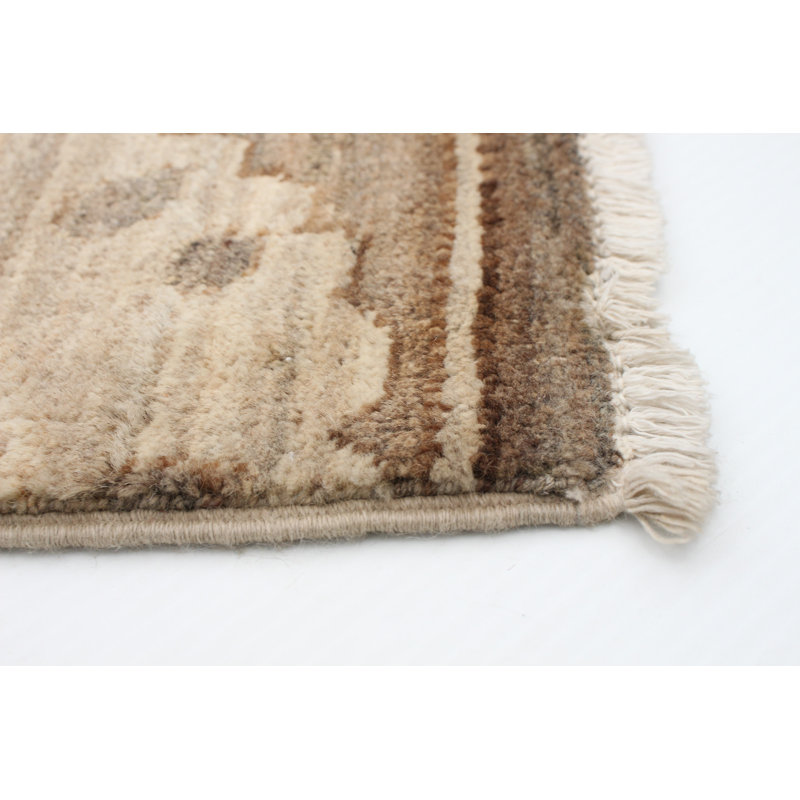 Tapis unique en laine noué à la main 18 po x 9 pi 9 po brun nouvel âge 18/20
