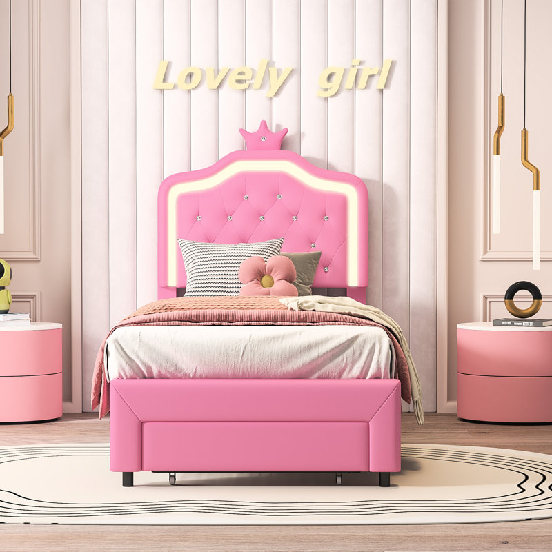 Upholstered Storage Bed, Pink, Single (3')