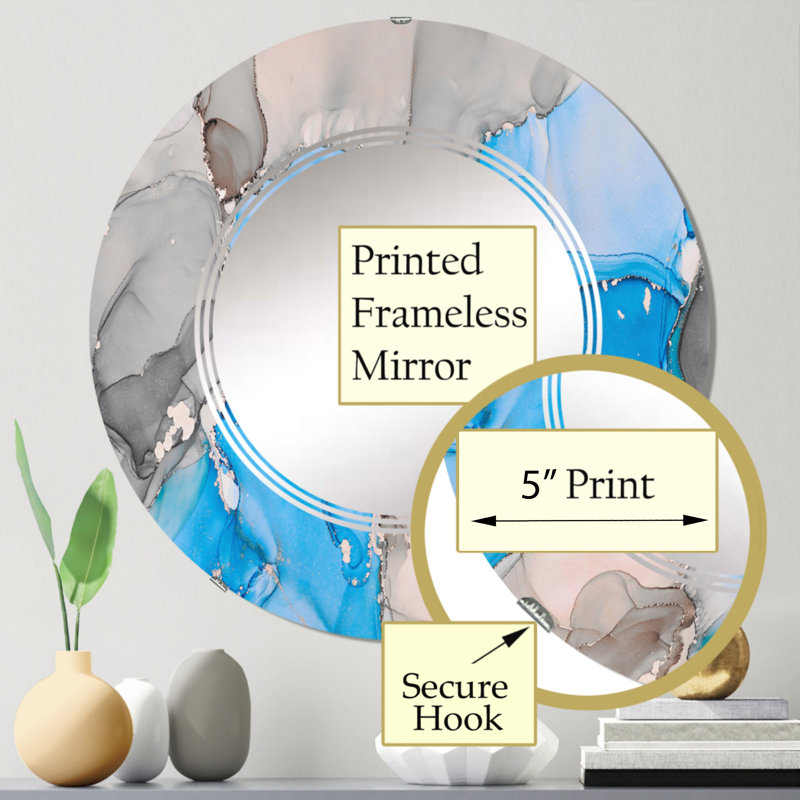 Bleu et gris luxueux abstrait Art fluide II - miroir mural moderne, 24 po x 24 po