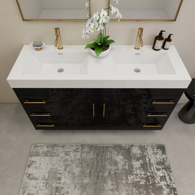 Ensemble de meuble-lavabo double 60 "avec tiroirs et portes 60"