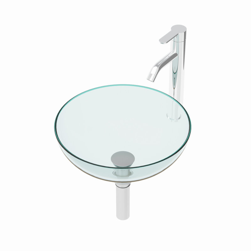 Lavabo de salle de bain vasque en verre trempé pour salle de bain avec robinet chromé et bonde escamotable, transparent