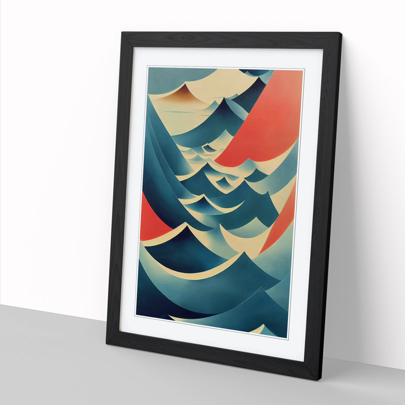 Seascape Mid Century - Single Picture Frame Print, 46cm H x 34cm W x 2cm D, Oak