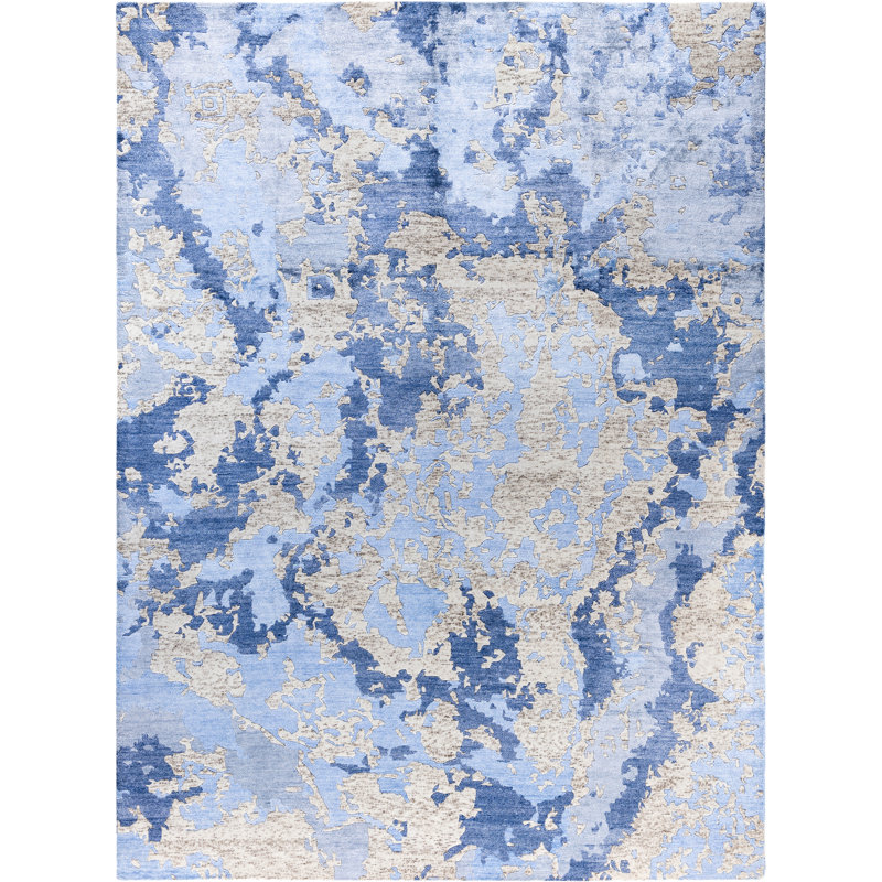 Tapis moderne noué à la main de conception unique ivoire 9 pi 1 po x 12 pi 2 po Modern