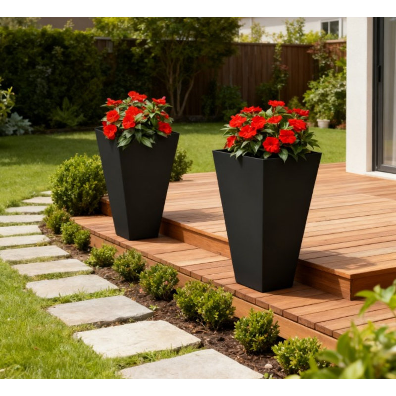Ensemble de pots à fleurs noirs Modern Modern, oxyde de magnésium durable pour patio et porche