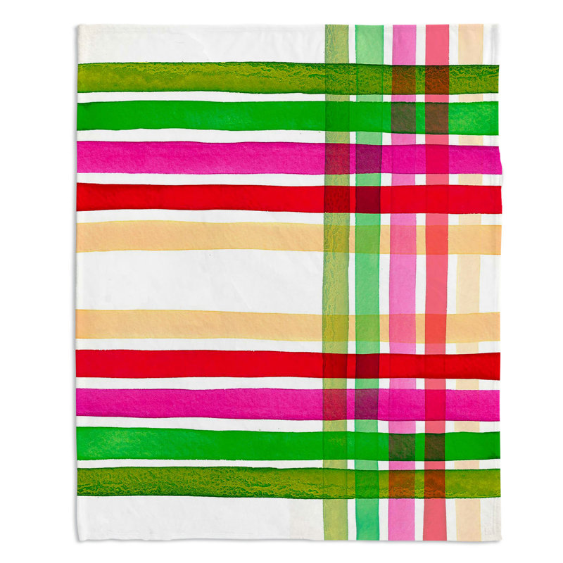 Couverture en sherpa à rayures multicolores, l 51 po x L 60 po, Mauve / Violet / Vert