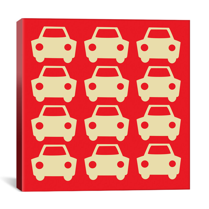 « kids beep beep cars »-impression sur toile tendue Kids Art, H 26 po x l 26 po x P 1,5 po, Beige / rouge