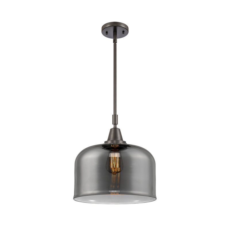 Luminaire suspendu 1 lumière à une cloche, Plaqué couleur fumée, H 47,12 po x l 12 po x P 12 po, Bronze huilé