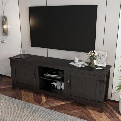 Meuble télé avec compartiments de rangement - Meuble audio-vidéo en noir. 71,04 po de long pour téléviseur de 60 po 4 objets ouverts. Et moderne. Facile à assembler. 15,01 po x 24,15 po noir, long, large, 24,15 po de hauteur