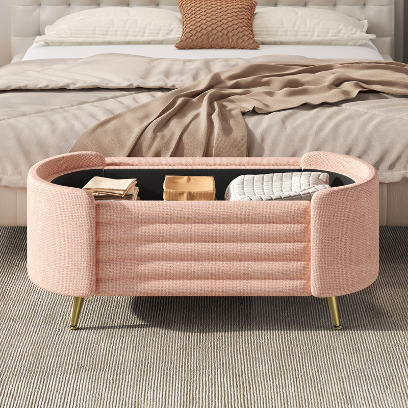 Banc de rangement rembourré avec couvercle, Rose