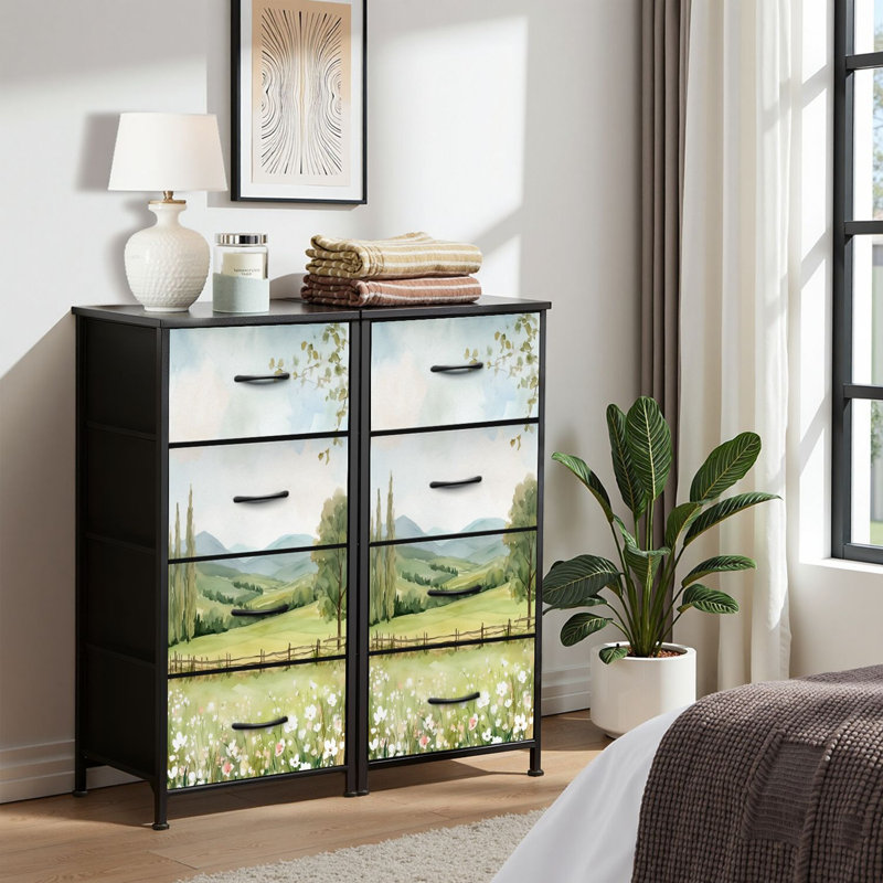 4 Drawer Dresser for Bedroom, Narrow Chest of Drawers, Wooden Top and Study Iron Frame 18"x37.5"-(WxH)