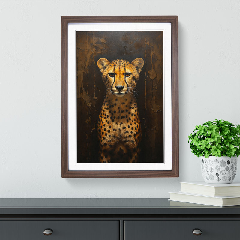 Cheetah Contemporary No.2 - Single Picture Frame Print on Wood, Walnut Framed, 64cm H x 46cm W x 2cm D