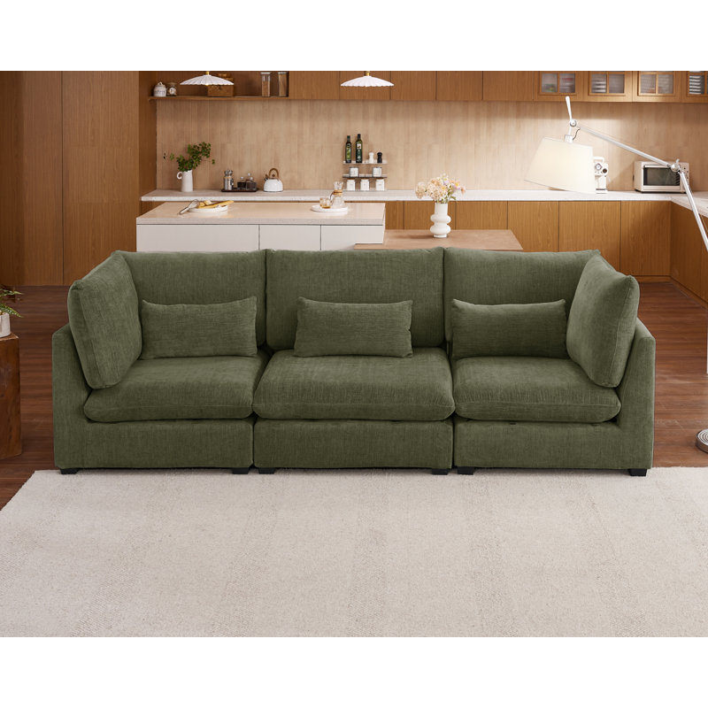 120"Oversized Modular Sectional Sofa for Living Room 3-Seat Couch Chenille Sofa Large Sleeper Bed, Green