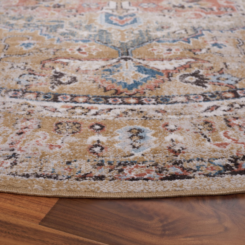 Tapis oriental en polypropylène tissé à la machine Dhru, Rond 6 pi 7 po