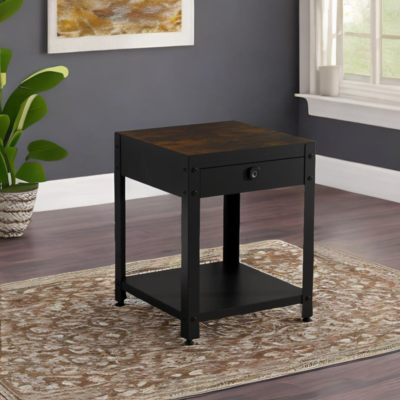 Square Double-layer Coffee Table, Brown Wood
