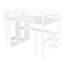 Lit mezzanine grand format avec garde-robe intégré, lit mezzanine en métal avec bureau et tablettes de rangement, blanc