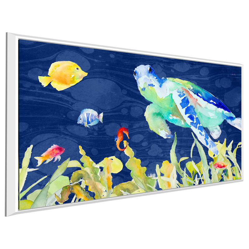 «Evening Swims», reproduction de peinture à l'aquarelle, H 39,5 po x l 63,5 po x P 2 po, Cadre flottant blanc
