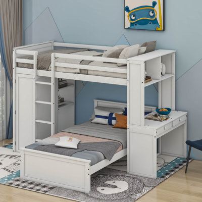 Rachele Loft Bed with a Stand-alone bed, Shelves,Desk,and Wardrobe
