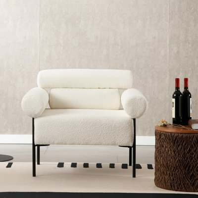 White Boucle Modern Accent Chair With Metal Legs For Living Room
