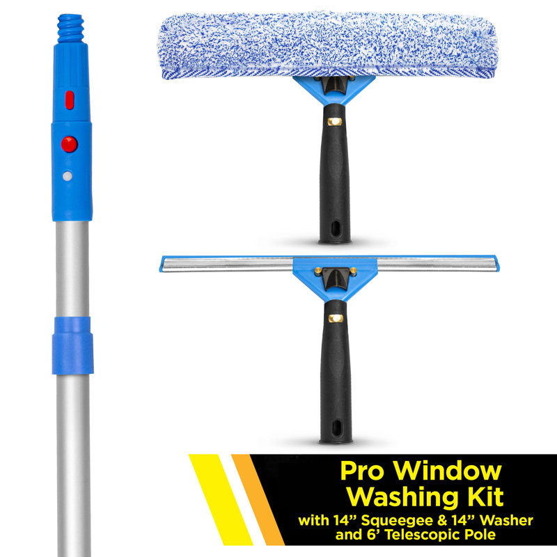 Pro Window Washing Kit with with Squeegee, Washer and Telescopic Pole, 3 Pack, 72" L x 14" W x 1" D