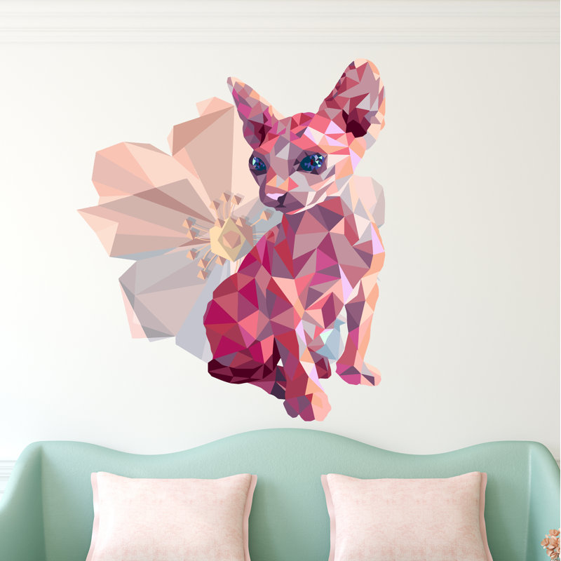 Décalcomanie murale polygonal Sphinx chat, H 10 po x l 11 po x P 0,5 po