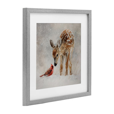 Little Fawn & The Cardinal Framed Print Under Glass, design by Tina LeCour