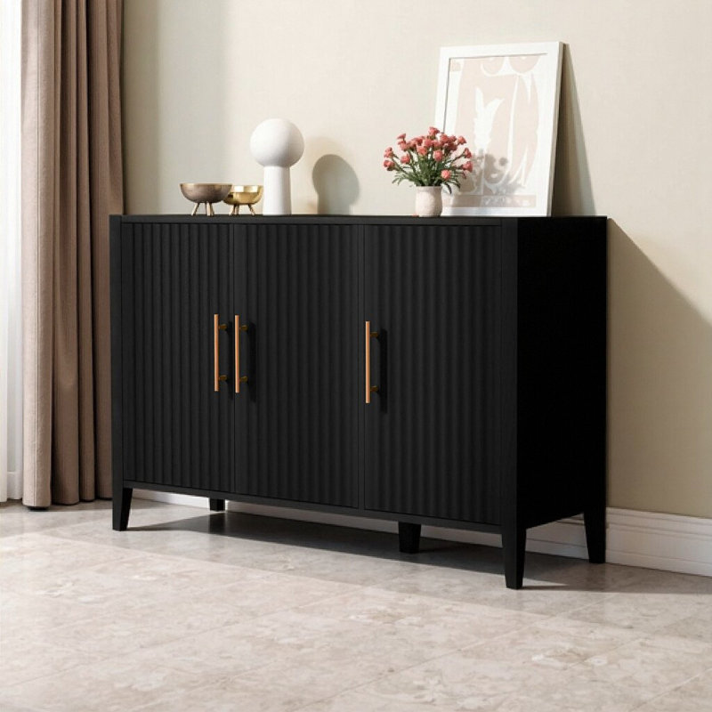 Armoire de rangement 3 portes à grain vertical avec poignées en métal American Design, Noir