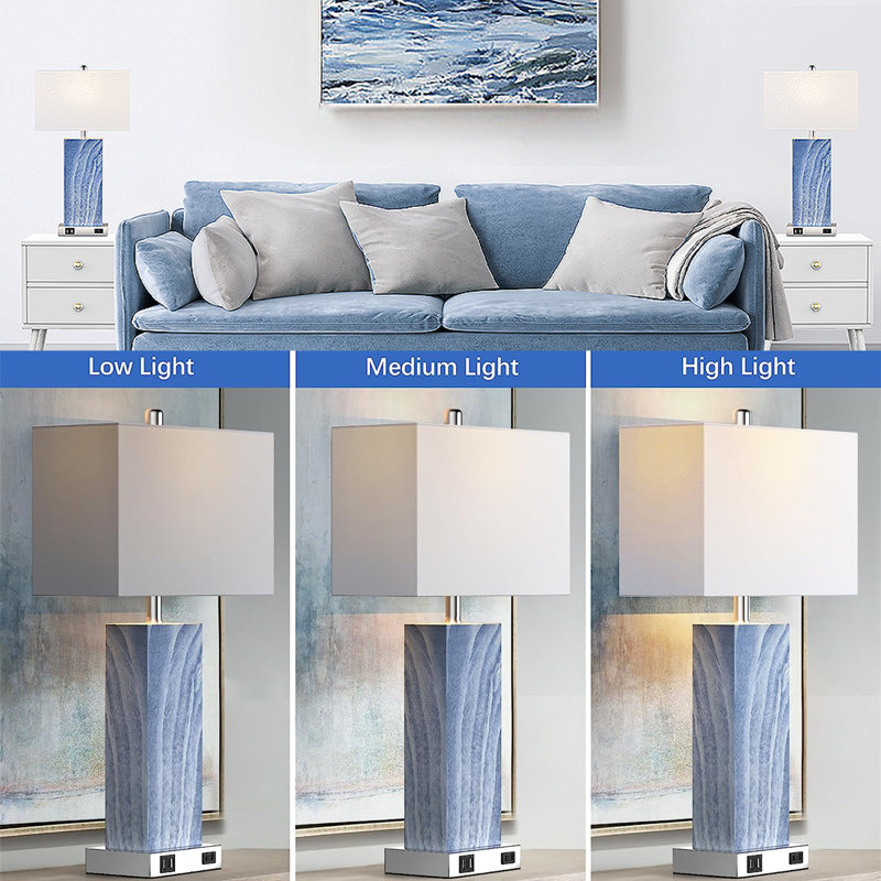 Lampe de table USB en métal Rettke, Bleu / blanc, Blanc