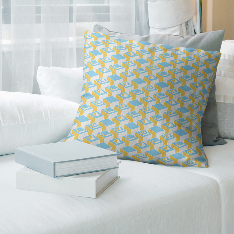 Housse de coussin Skyscrapers, 18" x 18", Jaune clair / sarcelle, Polyester filé