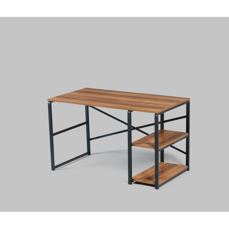 Walnut and Black Metal Frame 47" Writing Desk with Shelves