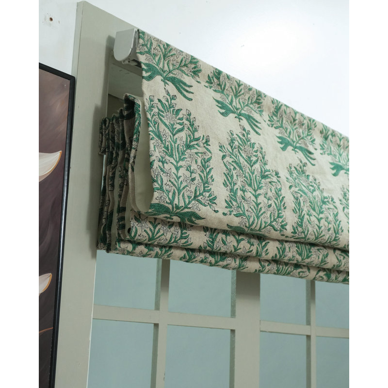 Revêtement de fenêtre en lin épais vert à motif romain en lin épais pour cuisine, salle de bain et bureau, 46" W X L 60