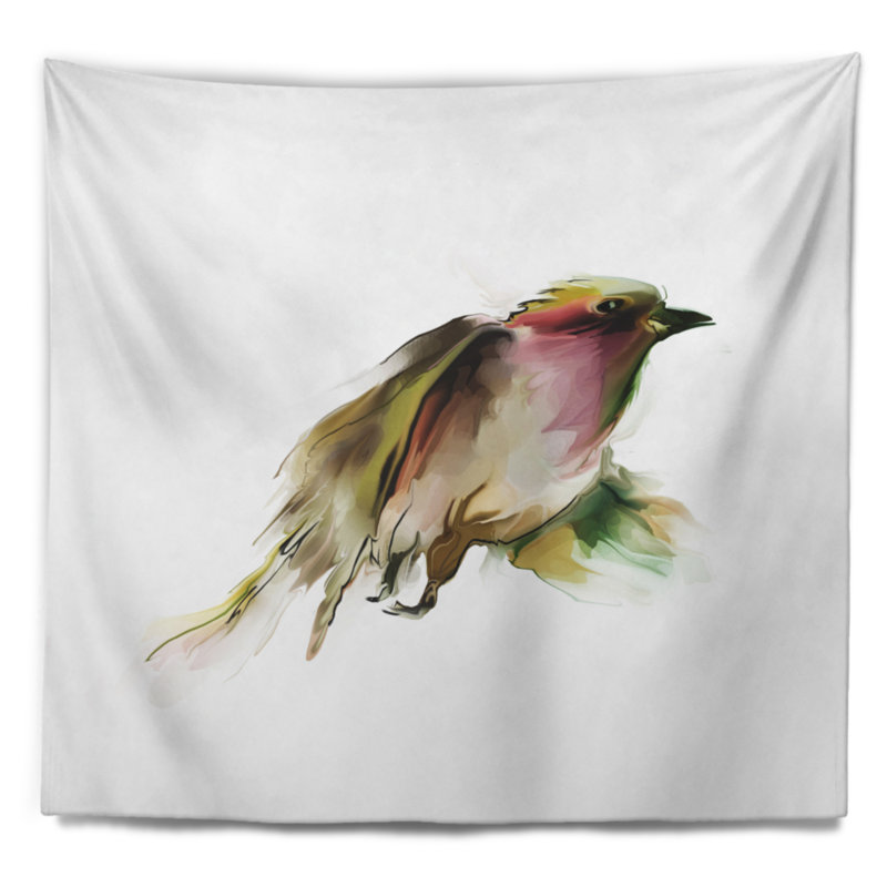 Belle volée d'oiseaux sauvages sur une tapisserie blanche, H 68 po x l 80 po